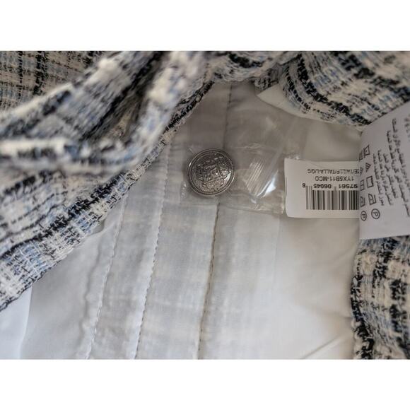 Bcbgeneration Large Pants Tweed Woven Blue Cream Crop High Rise Silver Buttons - Picture 6 of 9